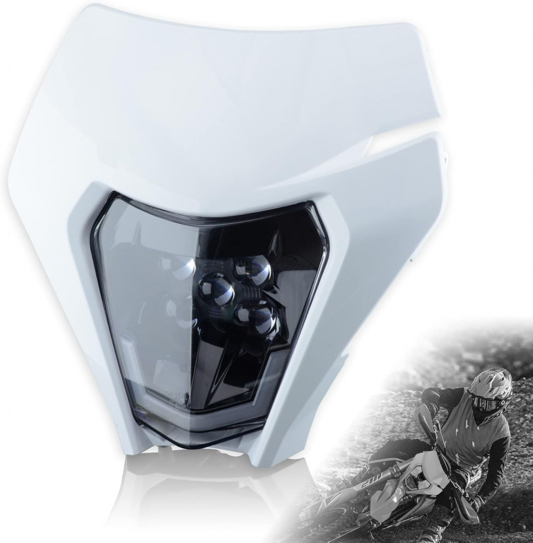 Far Led Si Carenaj Fata Pentru Motociclete Cross, Enduro, Supermoto Cu Faza Scurta Si Lunga Alb HAL437