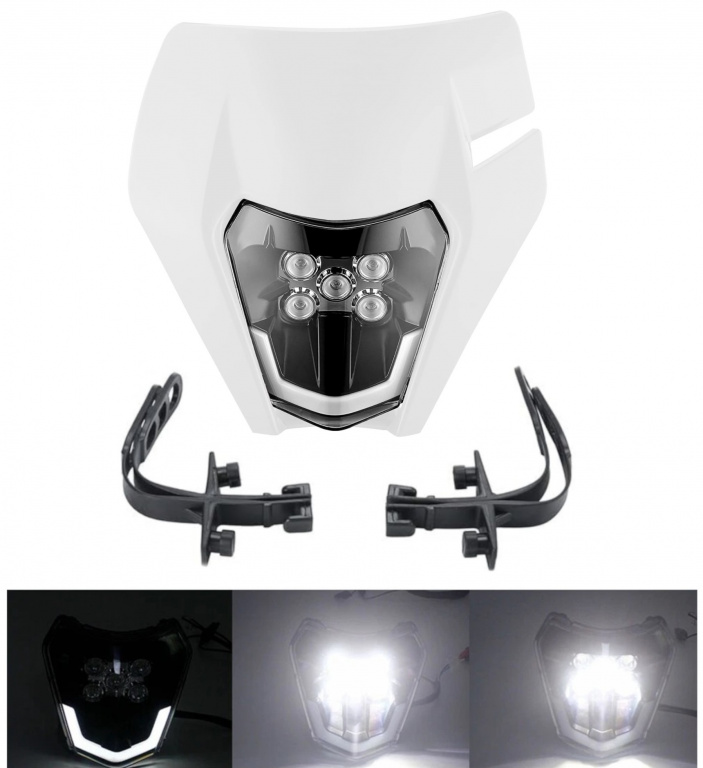 Far Led Si Carenaj Fata Pentru Motociclete Cross, Enduro, Supermoto Cu Faza Scurta Si Lunga Alb HAL437