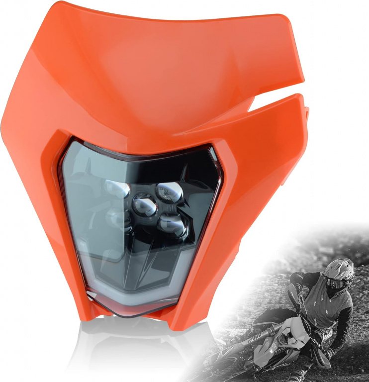 Far Led Si Carenaj Fata Pentru Motociclete Cross, Enduro, Supermoto Cu Faza Scurta Si Lunga Portocaliu HAL436