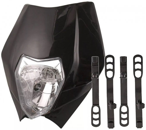 Far Si Carenaj Fata Pentru Motociclete Cross, Enduro, Supermoto Cu Faza Scurta Si Lunga Negru HAL435