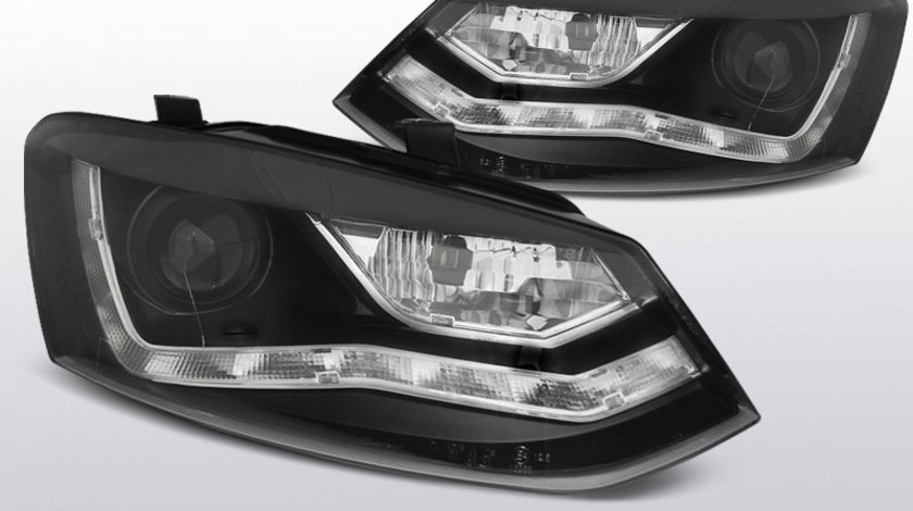 Far VW POLO 6R 2009-03.2014 cu DAYLIGHT, culoare negru