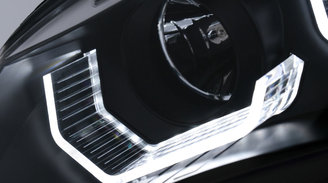 Faruri 3D LED Angel Eyes compatibil cu BMW Seria 5 E60 E61 (2003-2007) LCI Design Negru