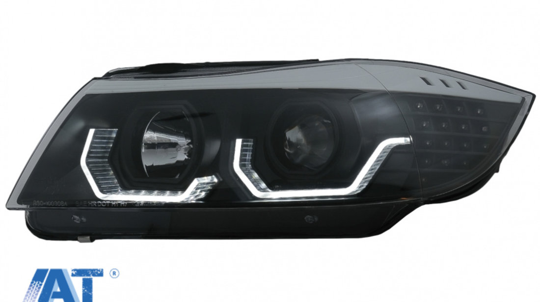 Faruri 3D LED Angel Eyes compatibil cu BMW Seria 3 Limousine E90 Touring E91 (03.2005-08.2008) LHD Negru