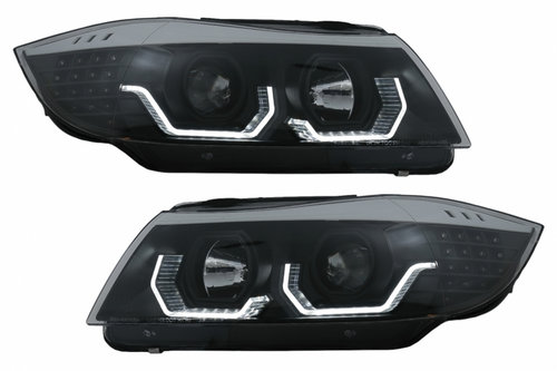 Faruri 3D LED Angel Eyes compatibil cu BMW Seria 3 Limousine E90 Touring E91 (03.2005-08.2008) LHD N...