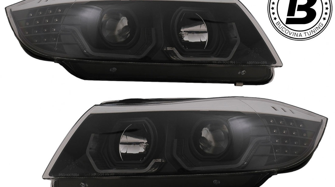 Faruri 3D LED Angel Eyes compatibile cu BMW Seria 3 E90 (05-08)