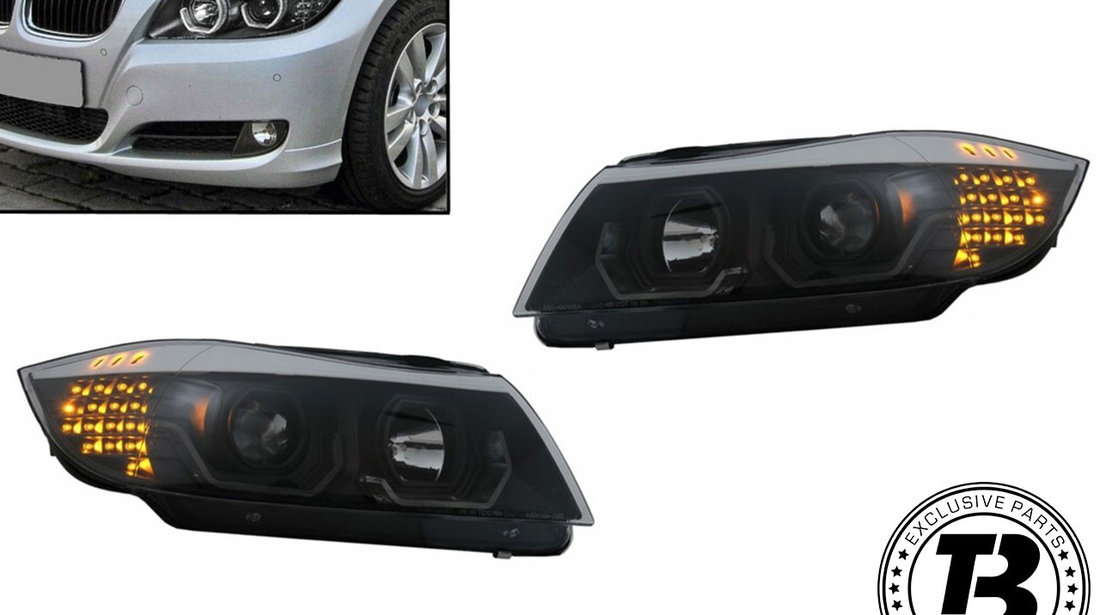 Faruri 3D LED Angel Eyes compatibile cu BMW Seria 3 E90 (05-08)