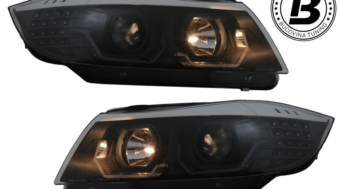 Faruri 3D LED Angel Eyes compatibile cu BMW Seria 3 E90 (05-08)