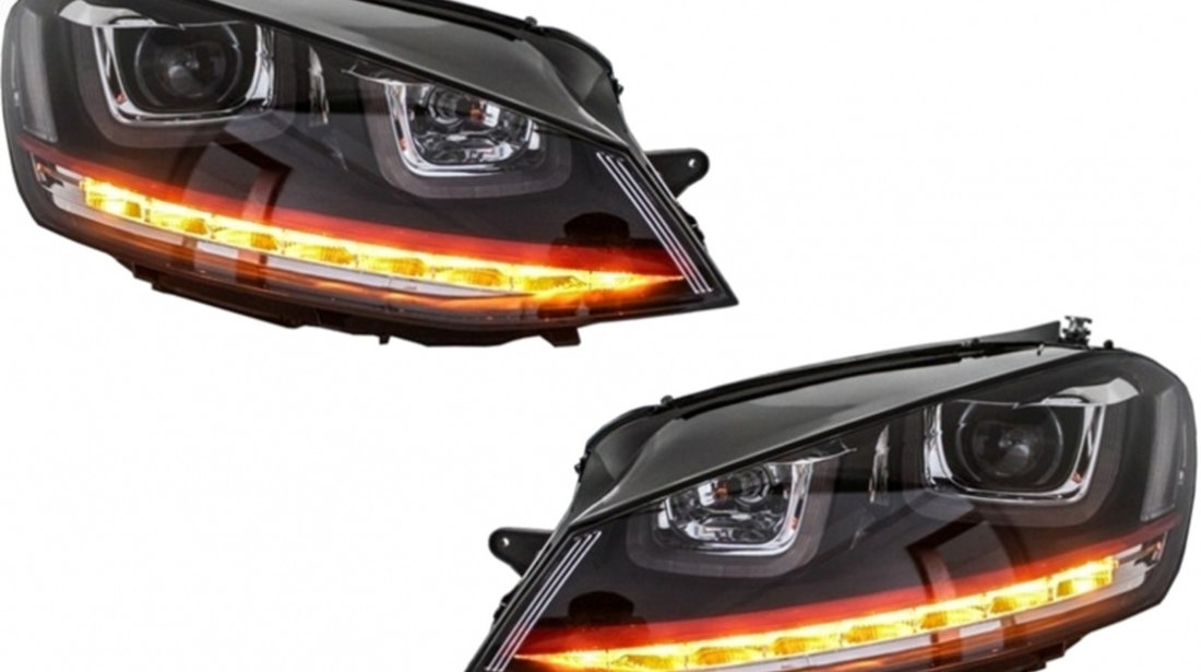 Faruri 3D LED compatibil cu VW Golf 7 VII (2012-2017) R20 GTI Design Semnal Dinamic LED HLVWG7GTILEDFW