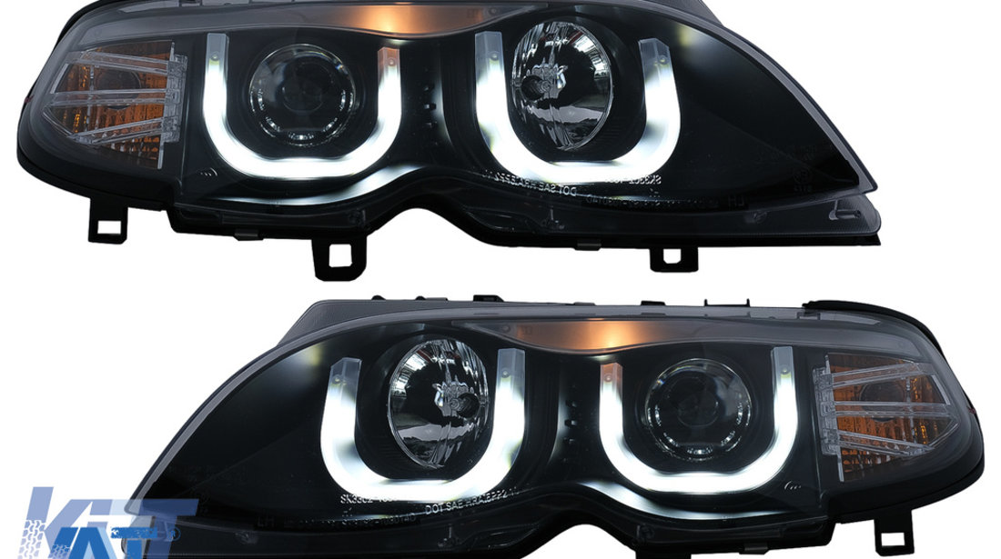 Faruri 3D U LED Angel Eyes compatibil cu BMW Seria 3 E46 Facelift (09.2001-03.2005) Limousine Touring Negru