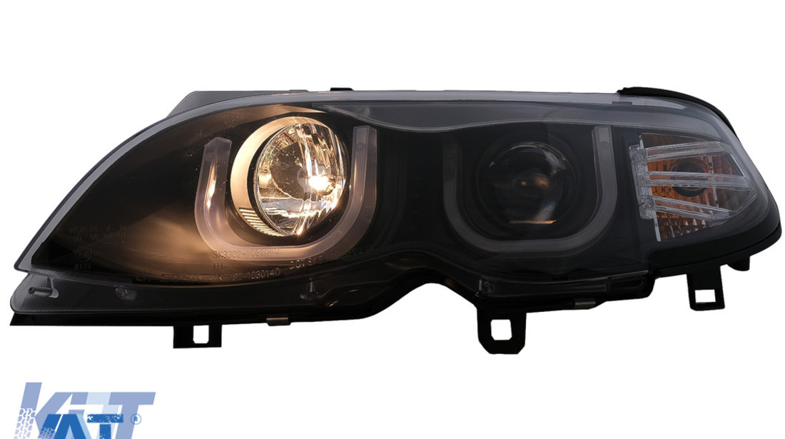 Faruri 3D U LED Angel Eyes compatibil cu BMW Seria 3 E46 Facelift (09.2001-03.2005) Limousine Touring Negru