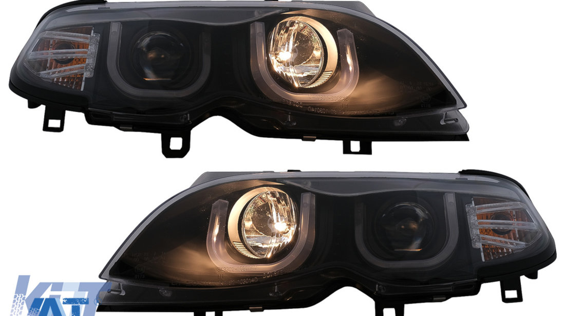 Faruri 3D U LED Angel Eyes compatibil cu BMW Seria 3 E46 Facelift (09.2001-03.2005) Limousine Touring Negru