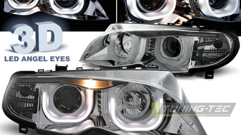 Faruri ANGEL EYES 3D Crom look compatibila BMW E46 09.01-03.05 S/T