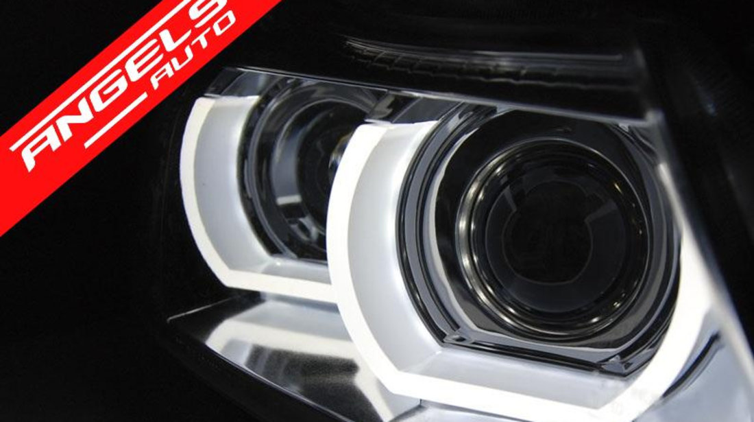 Faruri Angel Eyes BMW E90/E91 2009-2011 Crom Semnal LED Xenon