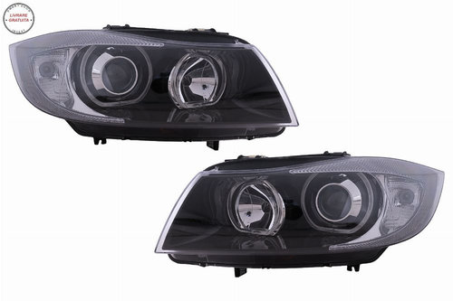 Faruri Angel Eyes BMW Seria 3 E90 Sedan E91 Touring (03.2005-2011) Negru