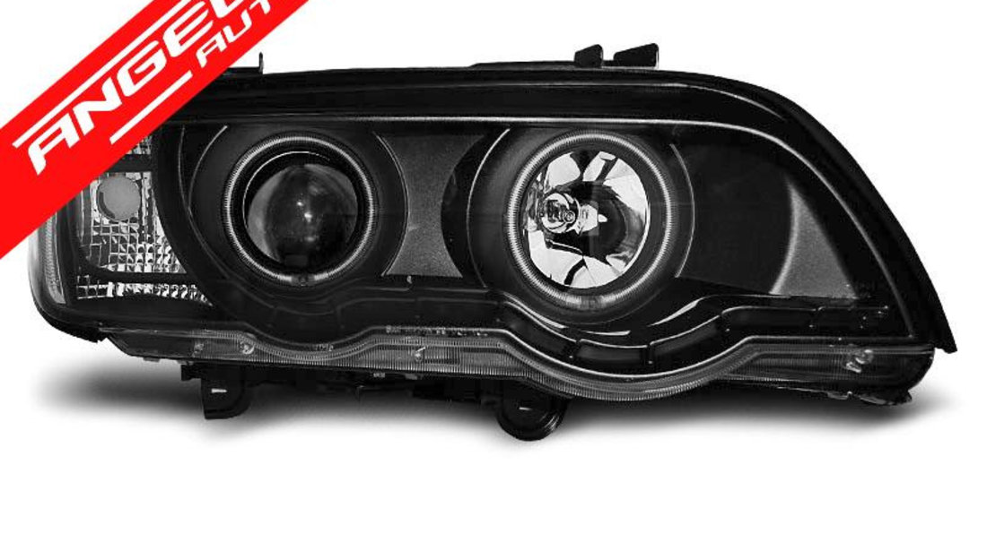 Faruri Angel Eyes CCFL BMW X5 E53 1999-2003 Interior Negru Xenon