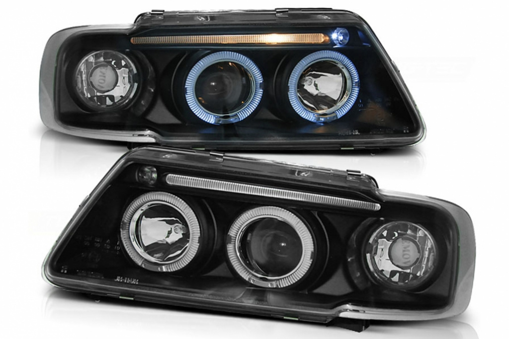 Faruri Angel Eyes compatibil cu Audi A3 8L (08.1996-08.2000) Negru HLAUA38LB