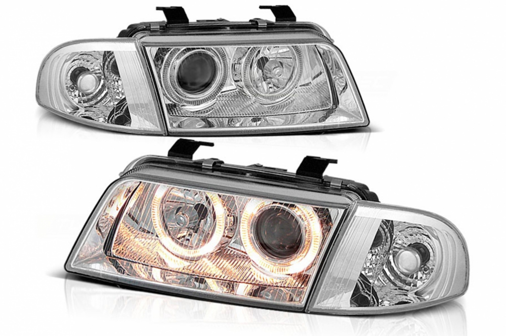 Faruri Angel Eyes compatibil cu Audi A4 (1995-1999) Negru HLAUA4B5C