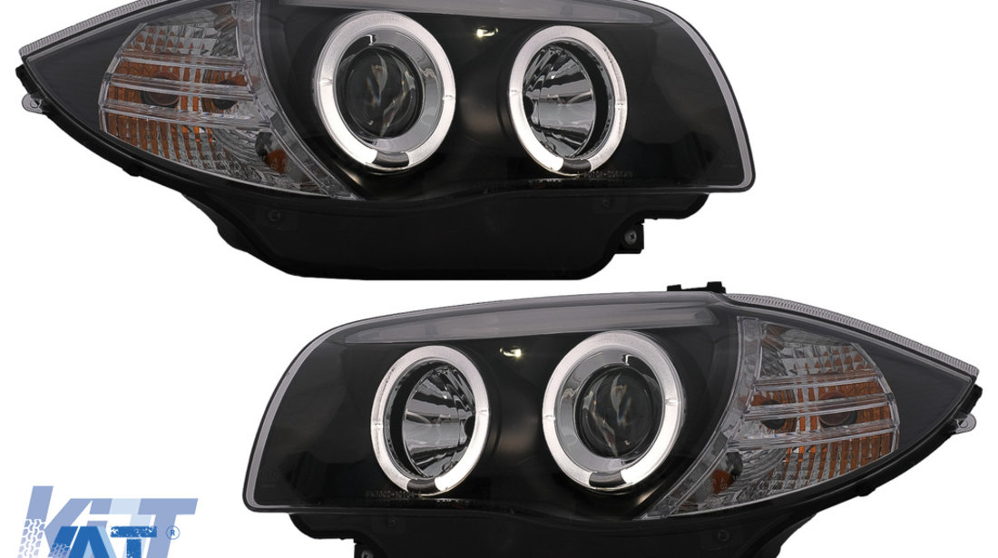 Faruri Angel Eyes compatibil cu BMW Seria 1 E81 E82 E87 E88 (2004-2011) Negru