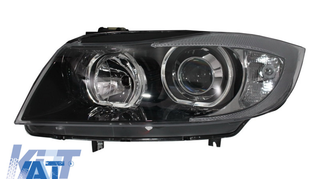 Faruri Angel Eyes compatibil cu BMW Seria 3 E90 Sedan E91 Touring (03.2005-2011) Negru