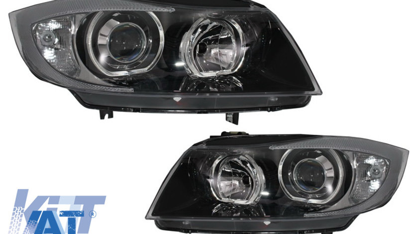 Faruri Angel Eyes compatibil cu BMW Seria 3 E90 Sedan E91 Touring (03.2005-2011) Negru