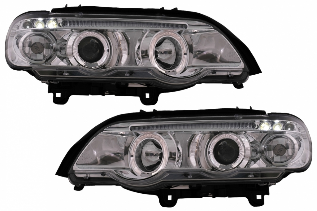 Faruri Angel Eyes compatibil cu BMW X5 SUV E53 (2000-10.2003) Crom HLBME53C