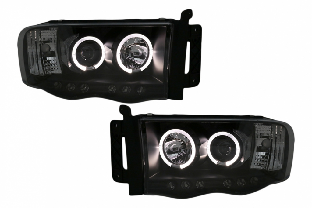 Faruri Angel Eyes compatibil cu Dodge RAM III (2002-2006) Negru HLDORAMB