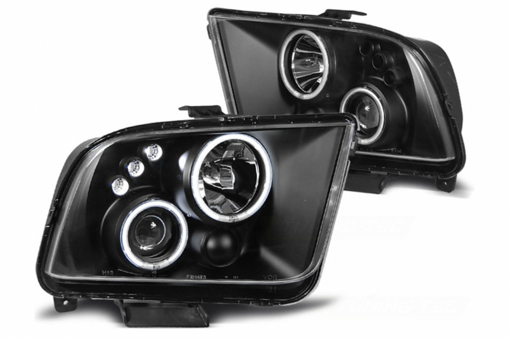 Faruri Angel Eyes compatibil cu Ford Mustang V (2004-2009) Negru Clar HLFOMUB