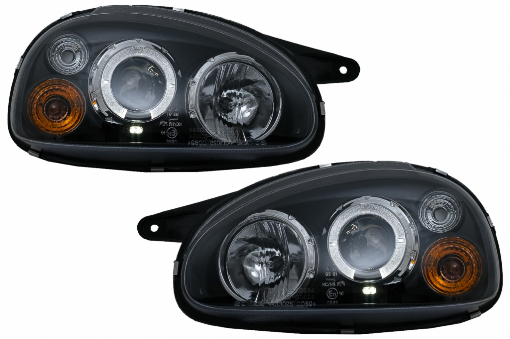 Faruri Angel Eyes compatibil cu Opel Corsa B (02.1993-10.2000) LHD Negru HLOPCOB