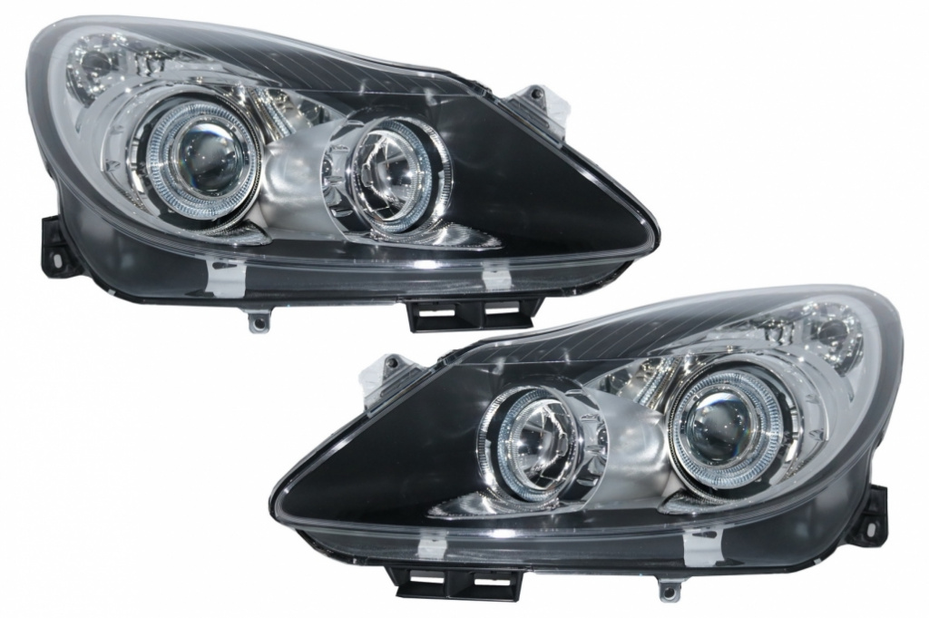 Faruri Angel Eyes compatibil cu OPEL Corsa D (2006-2014) Negru HLOPCD