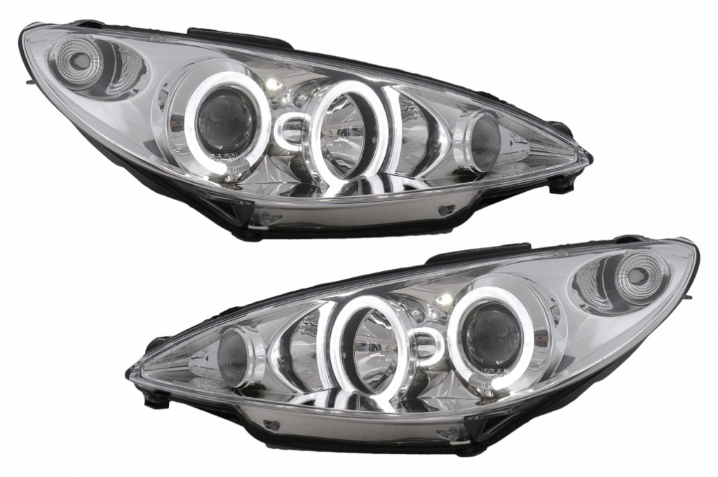 Faruri Angel Eyes compatibil cu Peugeot 206 (1998-2002) Crom HLPE206NFLC