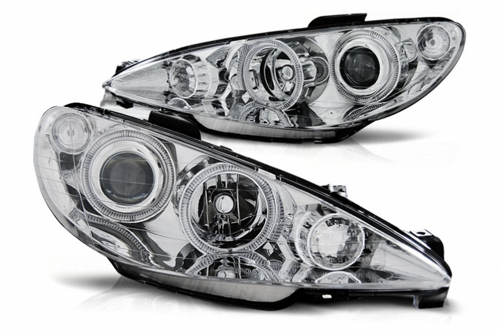Faruri Angel Eyes compatibil cu PEUGEOT 206 (2002-2008) Crom LHD & RHD HLPE206C