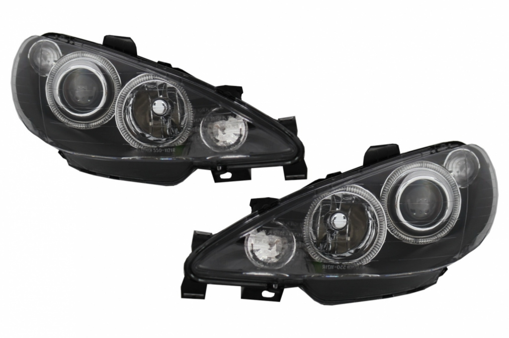 Faruri Angel Eyes compatibil cu Peugeot 206 (2002-2008) Negru HLPE206B