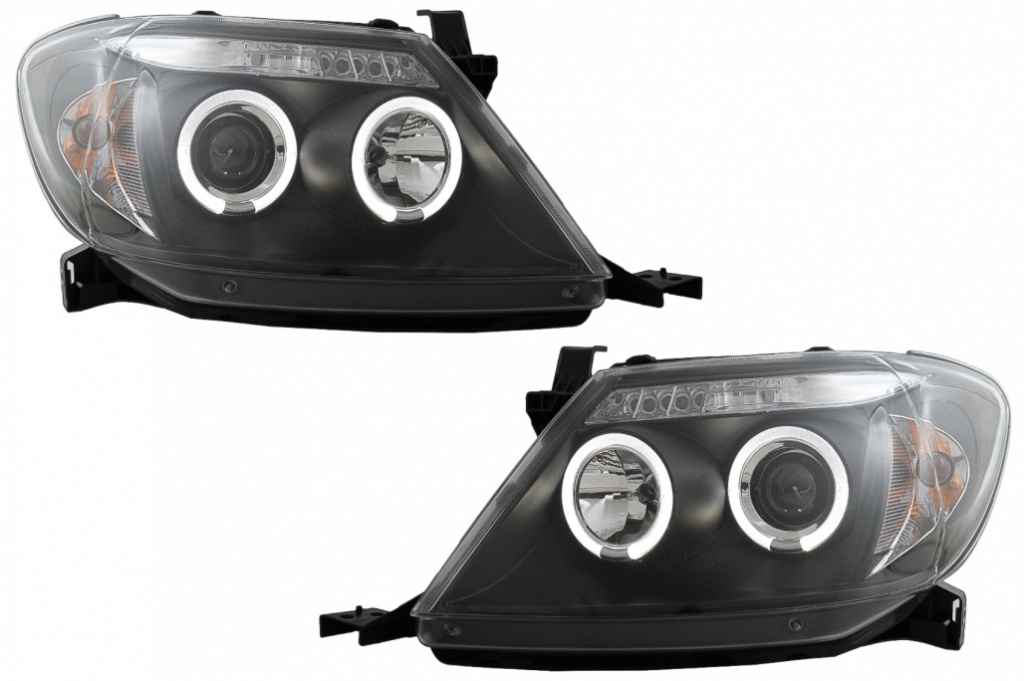 Faruri Angel Eyes compatibil cu Toyota Hilux (2005-2011) Negru HLTOHIB