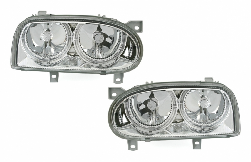 Faruri Angel Eyes compatibil cu VW Golf 3 III (1992-1998) Crom HLVWG3