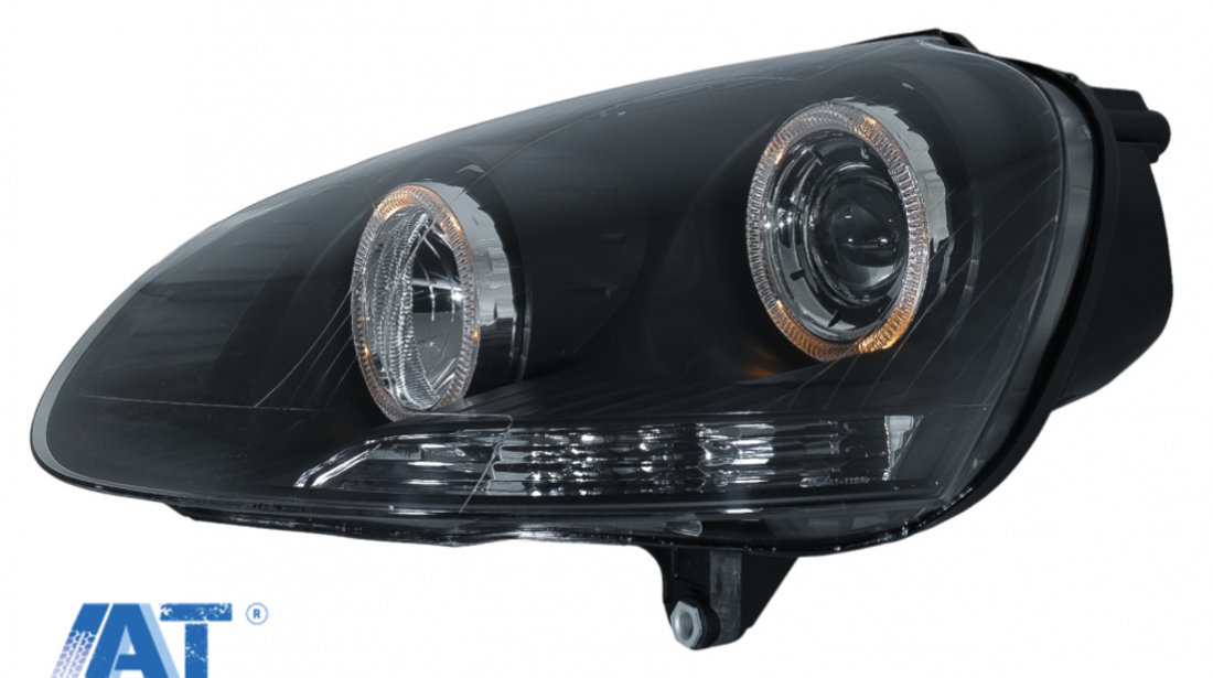 Faruri Angel Eyes compatibil cu VW Golf 5 V (2003-2007) LHD/RHD Negru