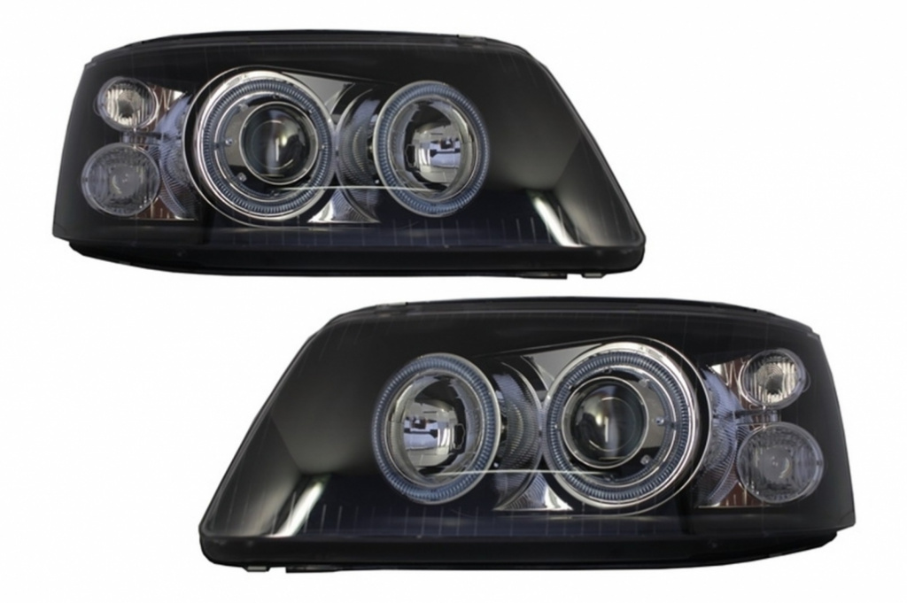 Faruri Angel Eyes compatibil cu VW Transporter T5 (04.2003-08.2009) Negru LPVWE5