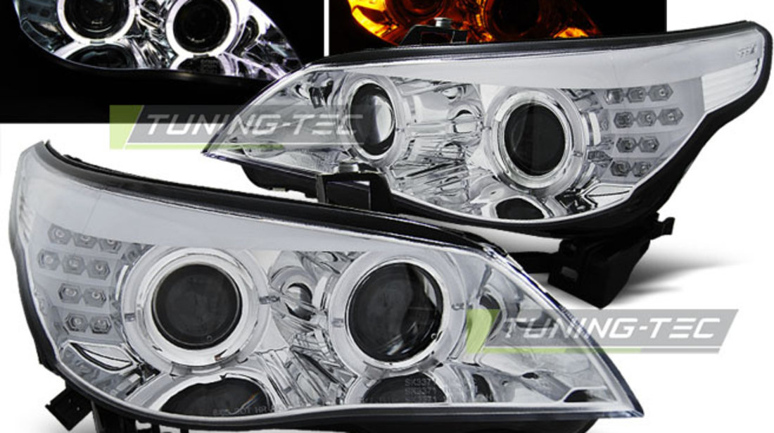 Faruri ANGEL EYES Crom look compatibila LED INDICATOR BMW E60/E61 03-07