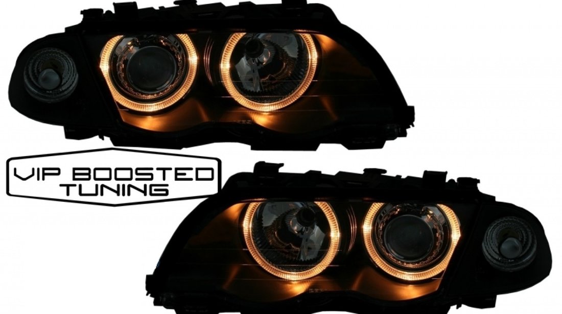 Faruri Angel Eyes cu lupe BMW E46 (05.1998-08.2001) Negre