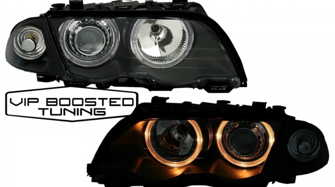 Faruri Angel Eyes DEPO cu lupe BMW E46 (05.1998-08.2001) Negre