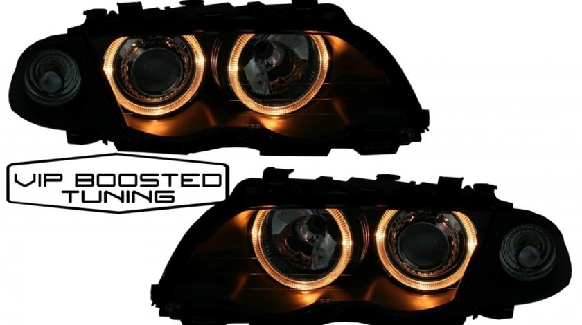 Faruri Angel Eyes DEPO cu lupe BMW E46 TOURING (05.1998-08.2001) Negre