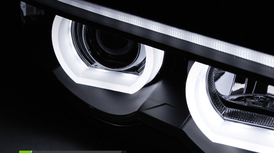 Faruri ANGEL EYES LED 3D BLACK compatibila BMW E38 94-01