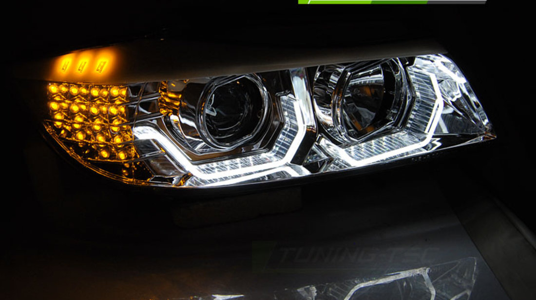 Faruri ANGEL EYES LED 3D Crom look compatibila BMW E90/E91 05-08