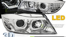 Faruri ANGEL EYES LED 3D Crom look compatibila BMW...