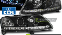 Faruri ANGEL EYES LED BLACK compatibila AUDI A6 C6...