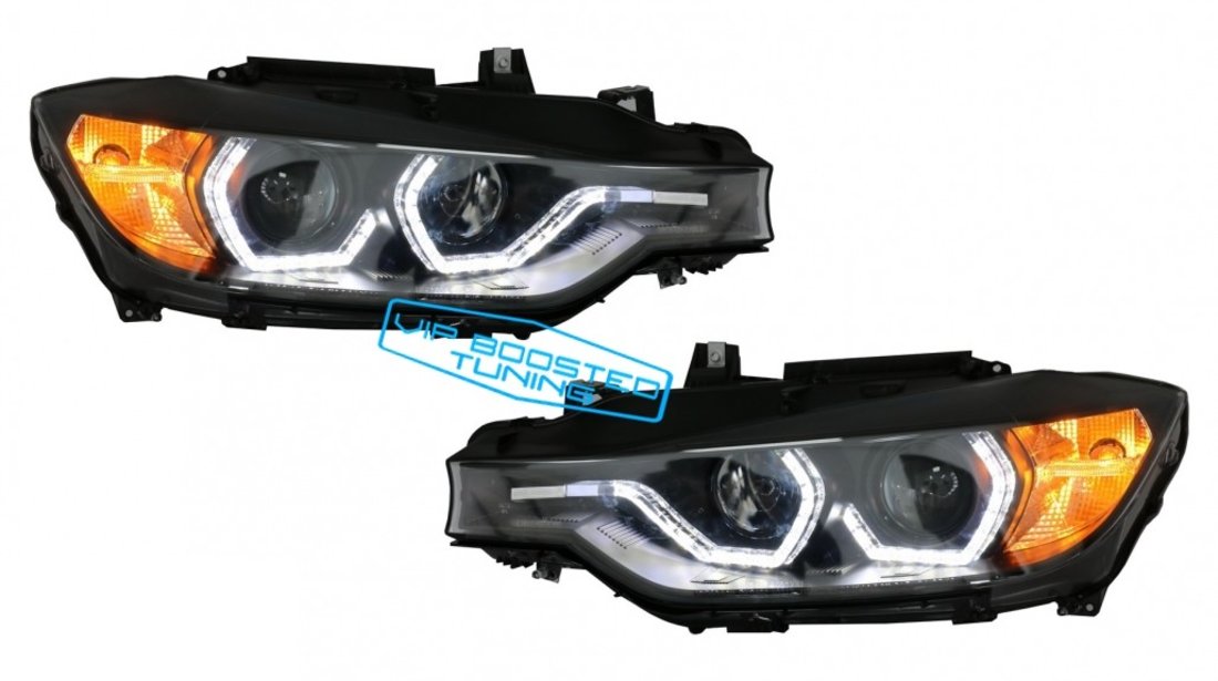 Faruri Angel Eyes LED BMW F30 F31 (10.2011-05.2015) Negre LCI design