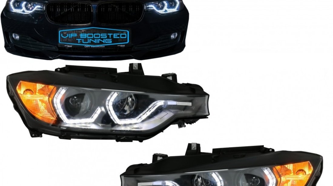 Faruri Angel Eyes LED BMW F30 F31 (10.2011-05.2015) Negre LCI design