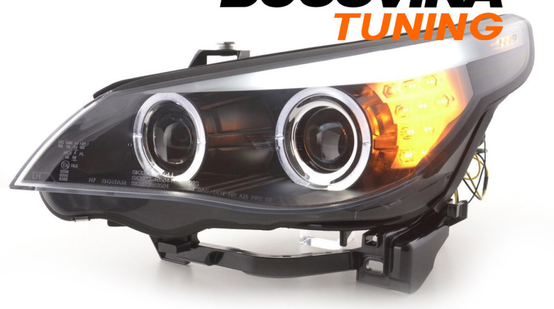 Faruri Angel Eyes LED compatibile cu BMW Seria 5 E60/ E61 (03-07) Xenon