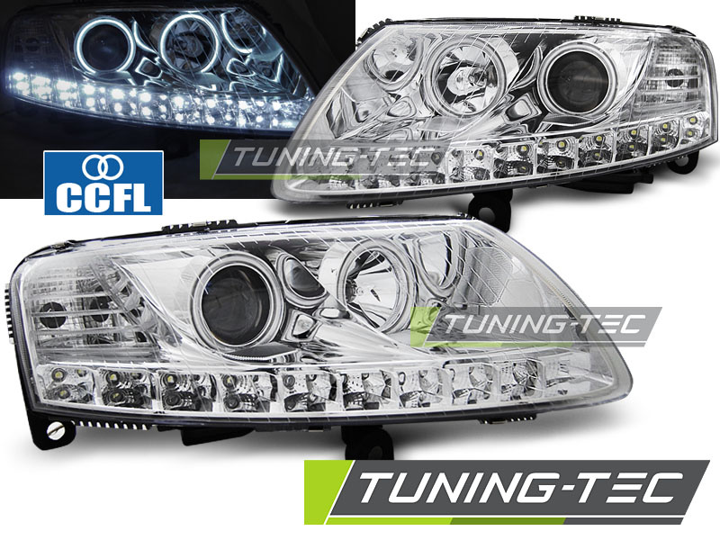 Faruri ANGEL EYES LED Crom look compatibila AUDI A6 C6 04.04-08