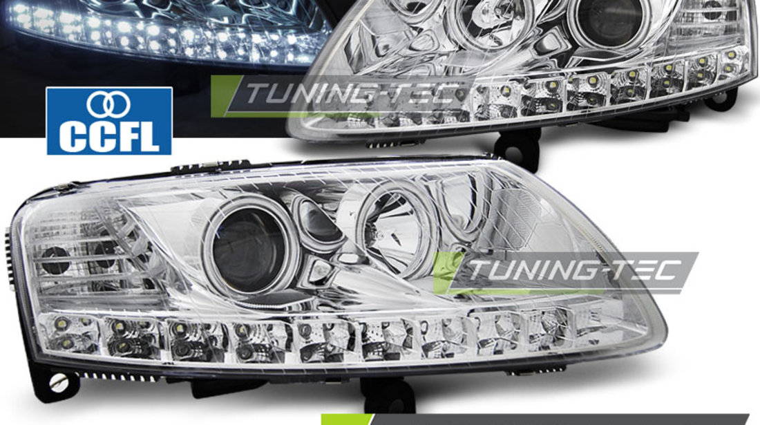 Faruri ANGEL EYES LED Crom look compatibila AUDI A6 C6 04.04-08