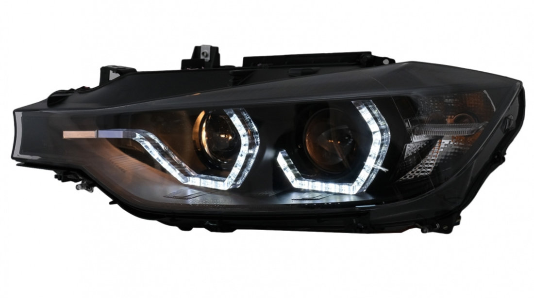 Faruri Angel Eyes LED DRL compatibil cu BMW Seria 3 F30 F31 Sedan Touring LCI (2015-2019) Negru HLBMF30M3LCI